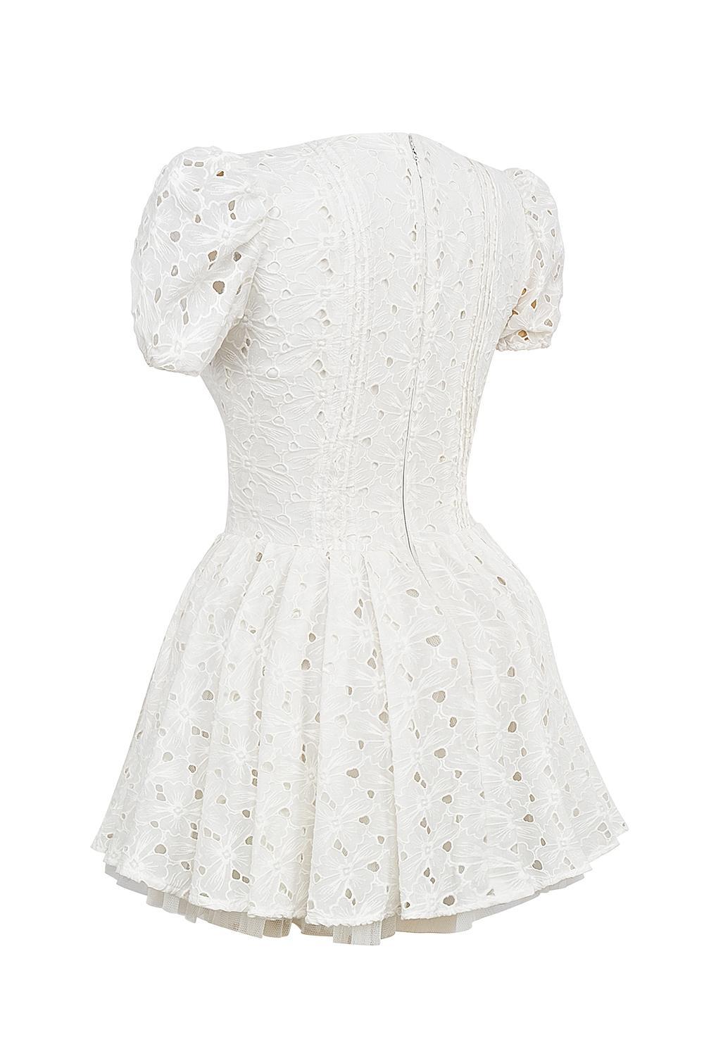 Imani White Pleated Broderie Anglais Mini Dress Product Image
