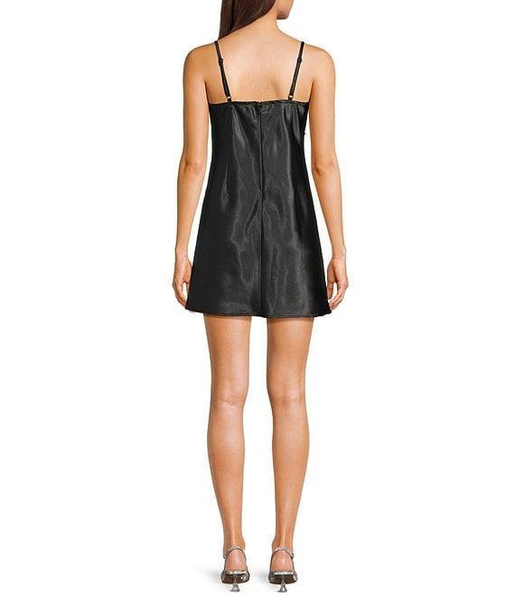 Morgan & Co. Satin Rhinestone Trim V-Neck Dress Product Image