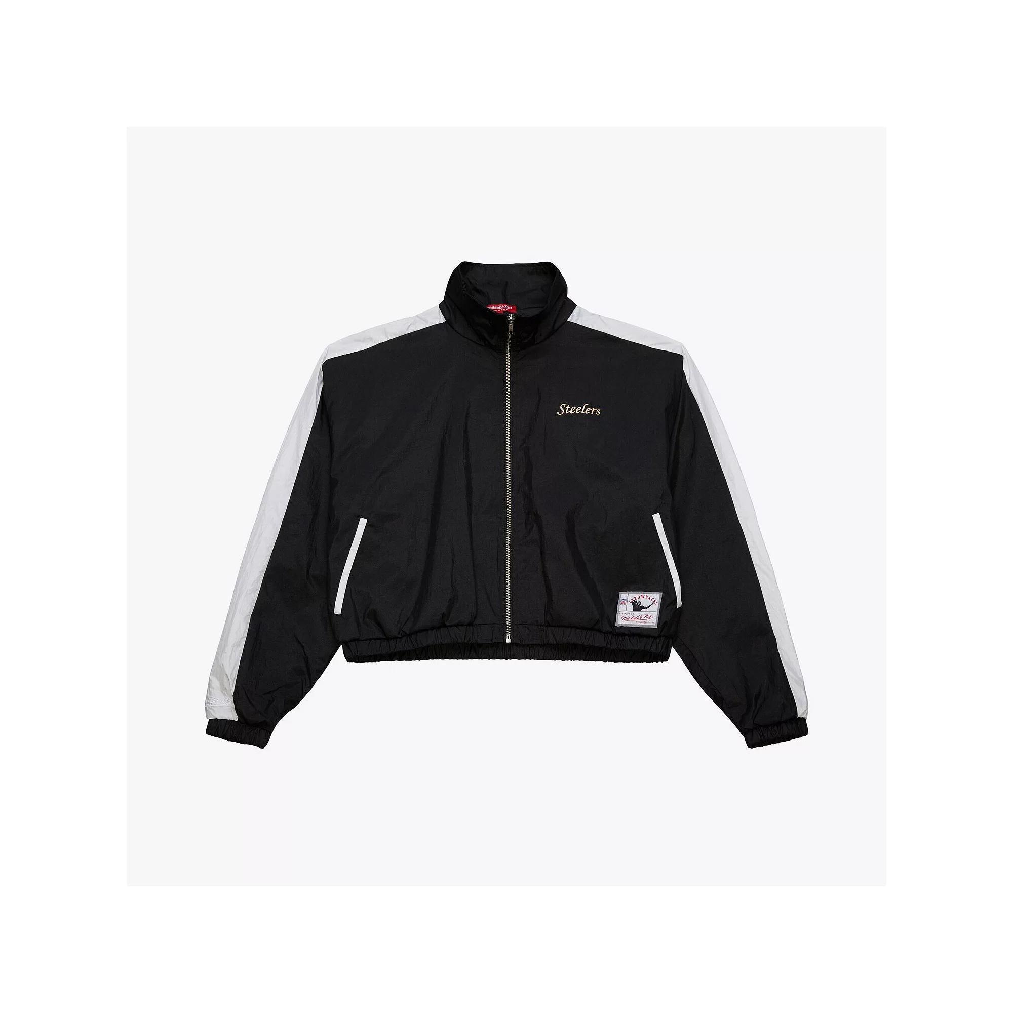 Women's Mitchell & Ness Black Pittsburgh Steelers Nylon Cropped Full-Zip Jacket, Size: XS Product Image