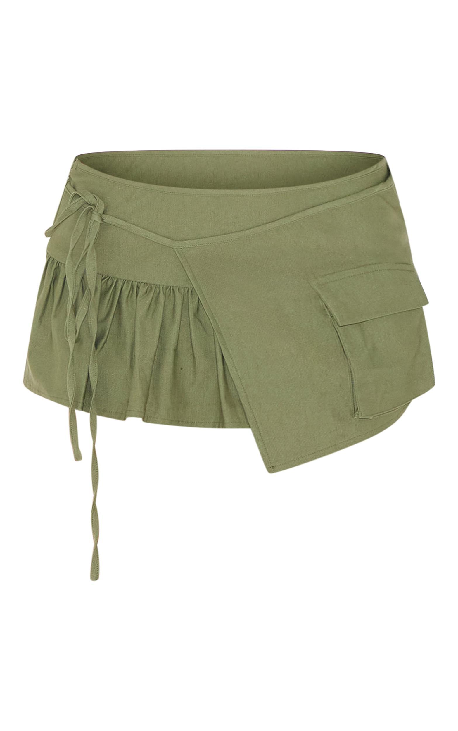 Khaki Woven Frill Detail Cargo Skort Product Image