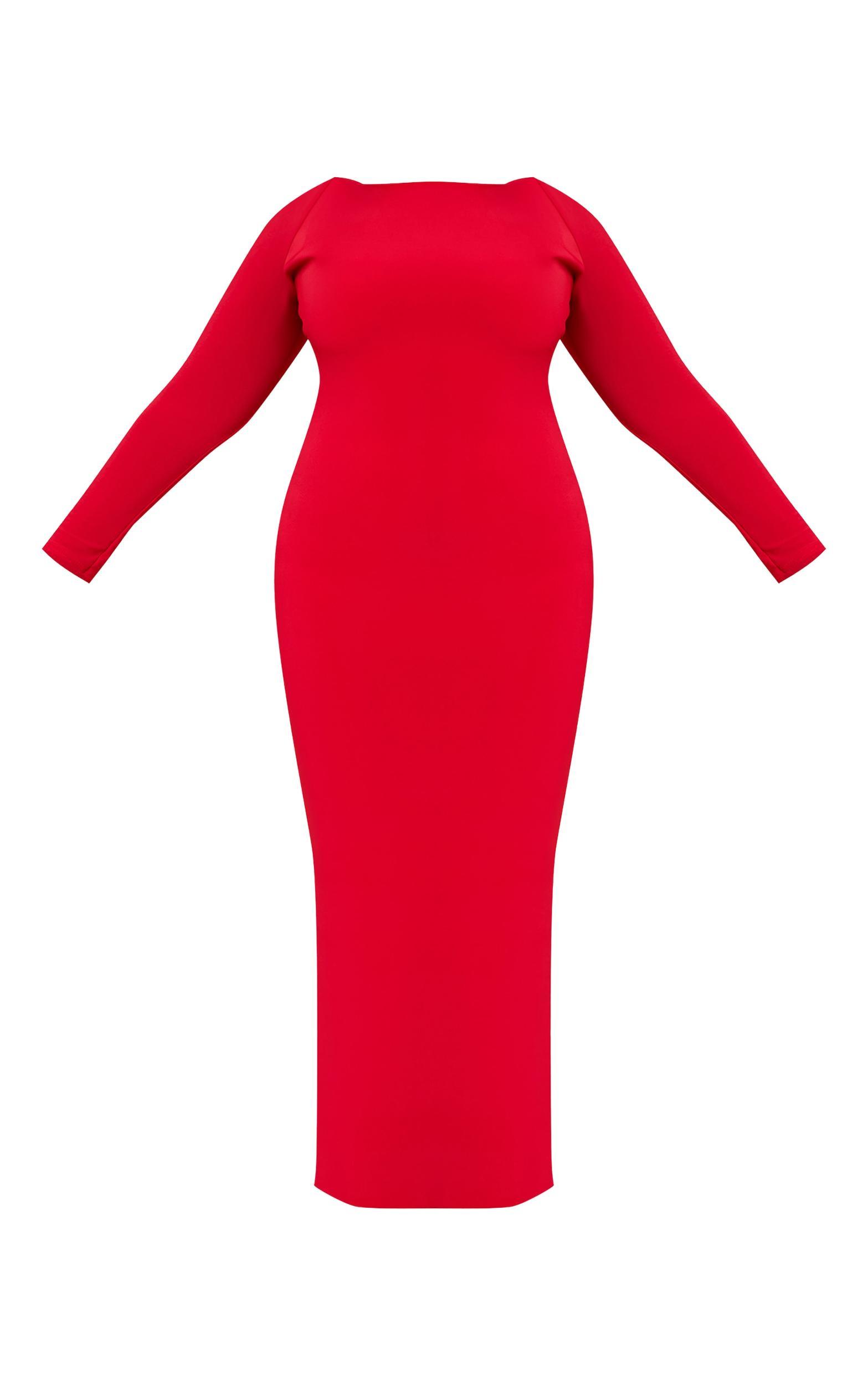 Plus Deep Red Scoop Back Detail Long Sleeve Maxi Dress Product Image