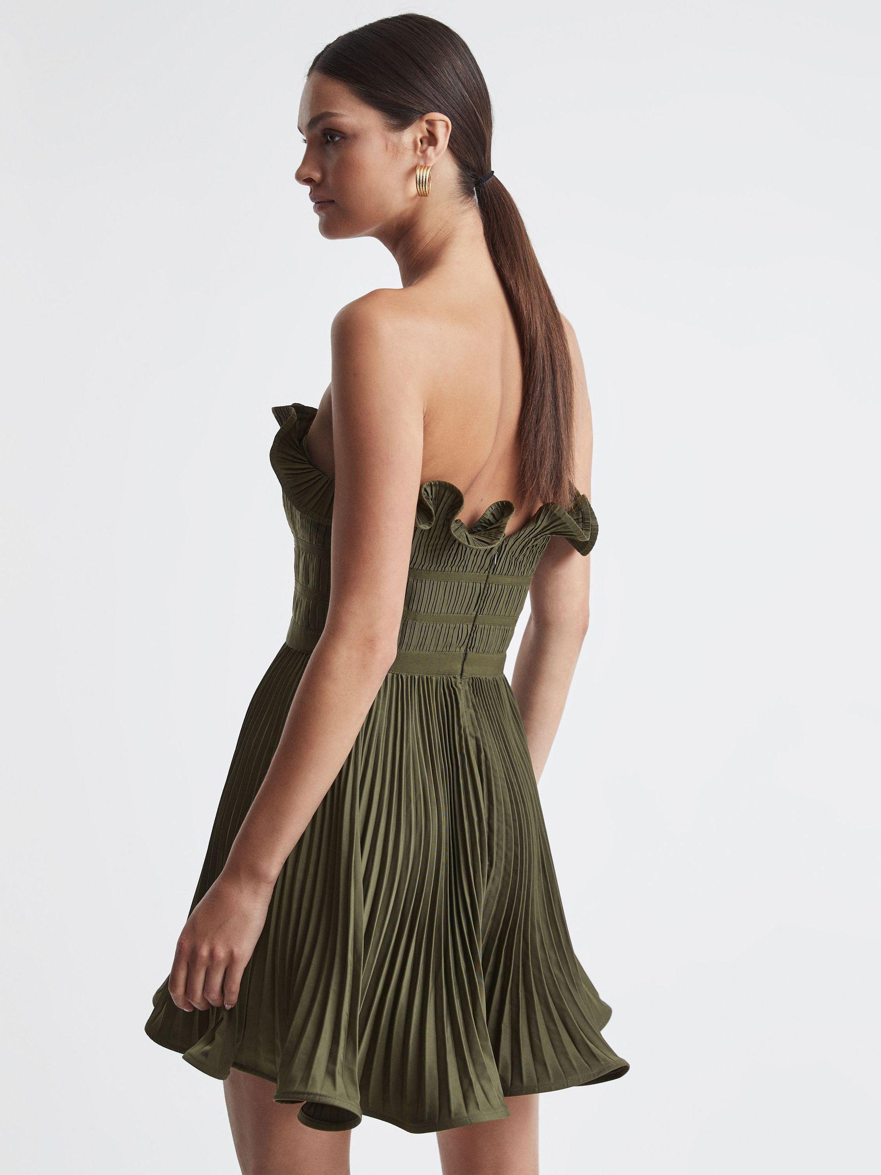 Amur Strapless Pleated Mini Dress in Olive Product Image