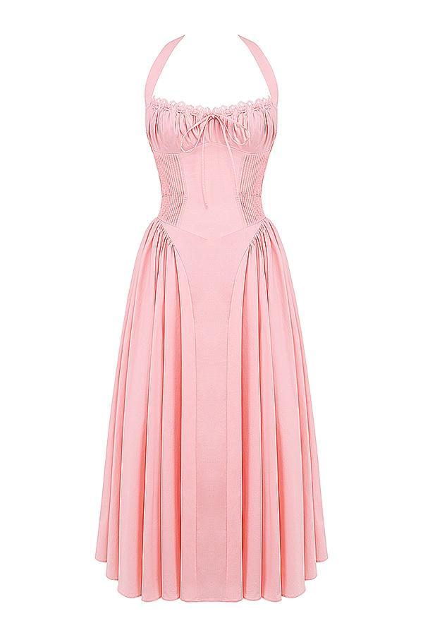 Adabella  rose pink cotton halter midi sundress Product Image