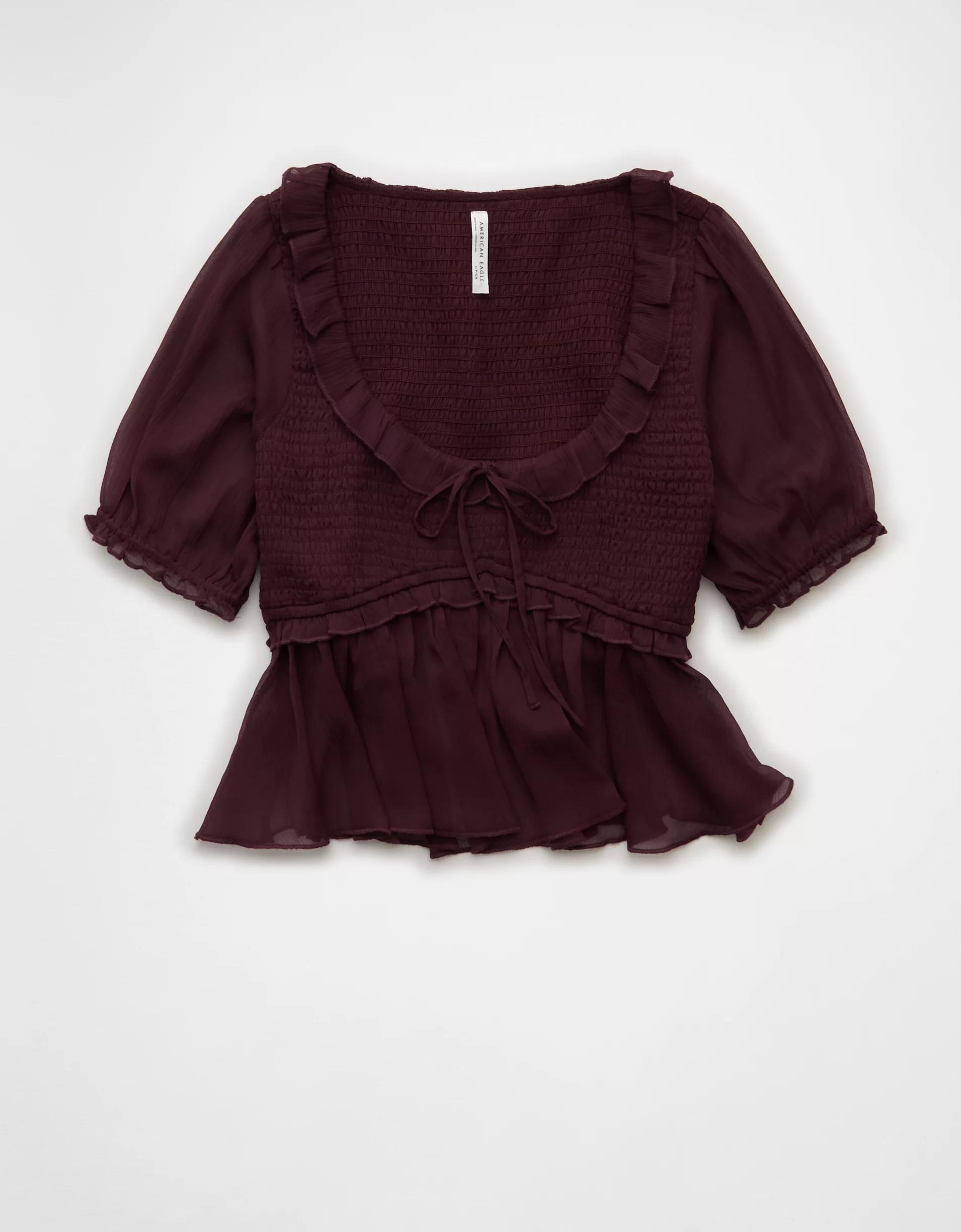 AE Smocked Babydoll Blouse Product Image