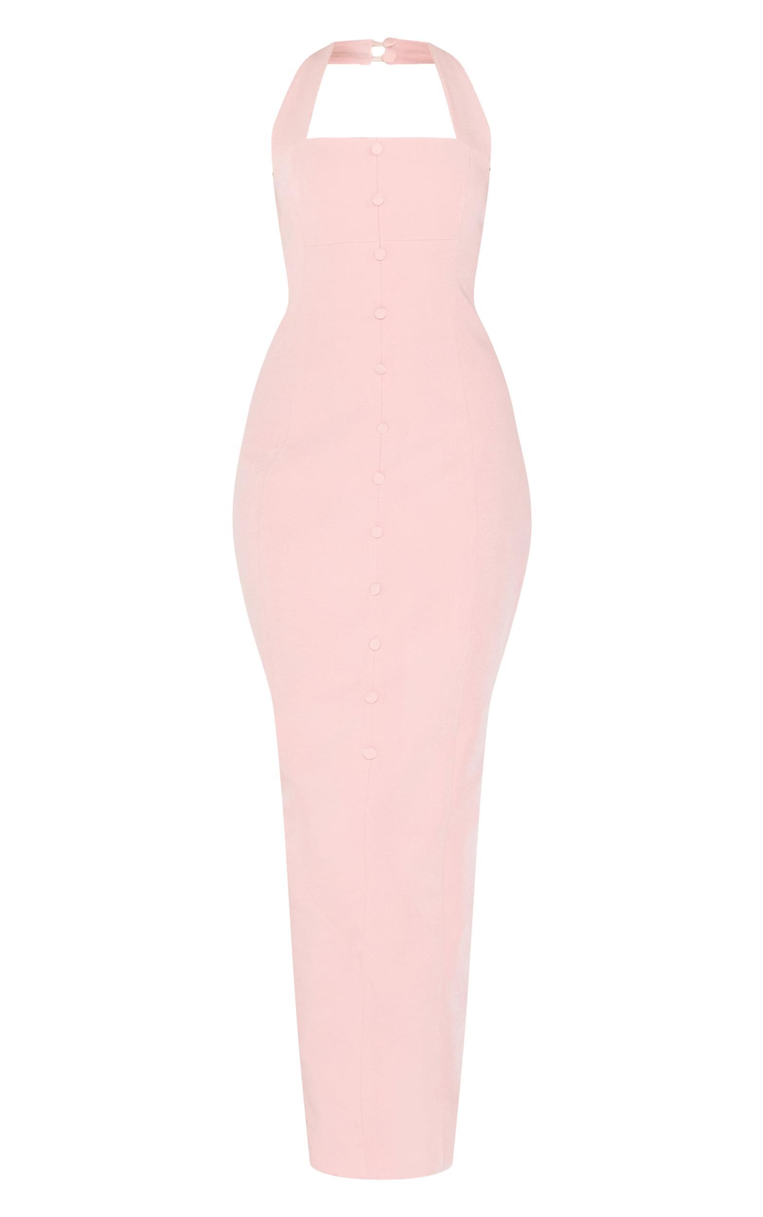  Dusty Pink Woven Halter Button Maxi Dress Product Image