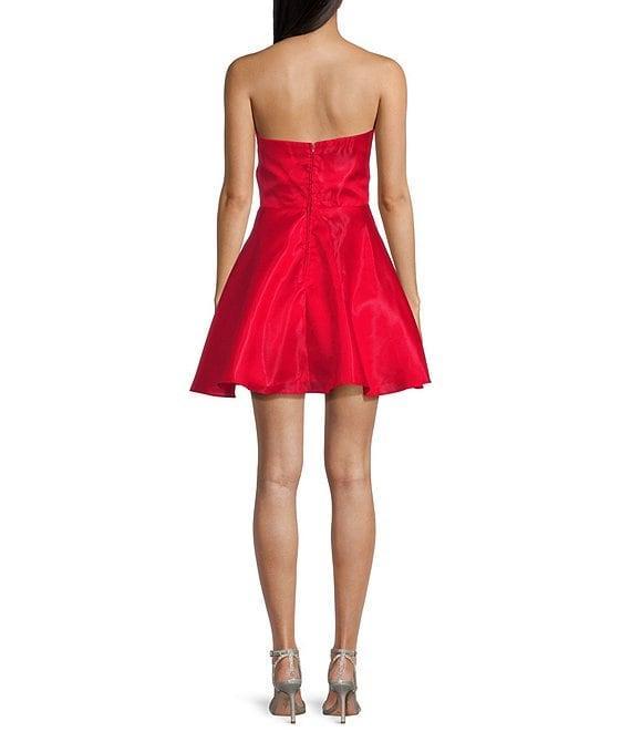 B. Darlin Strapless Sweetheart Neck Triple Bow Front Fit And Flare Dress Product Image