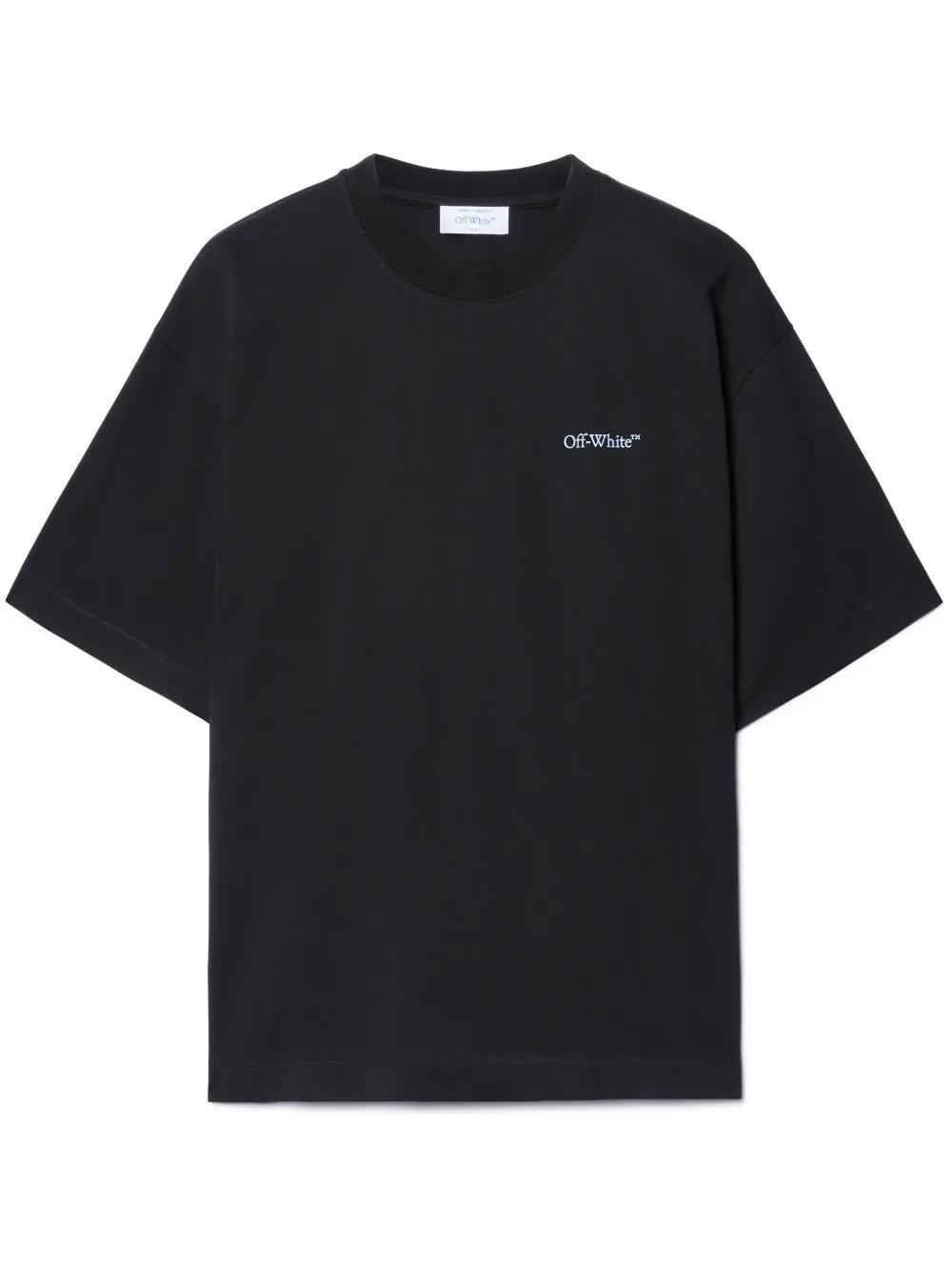 PALM ANGELS Retro Black Cotton T-shirt In Blackwhite Product Image