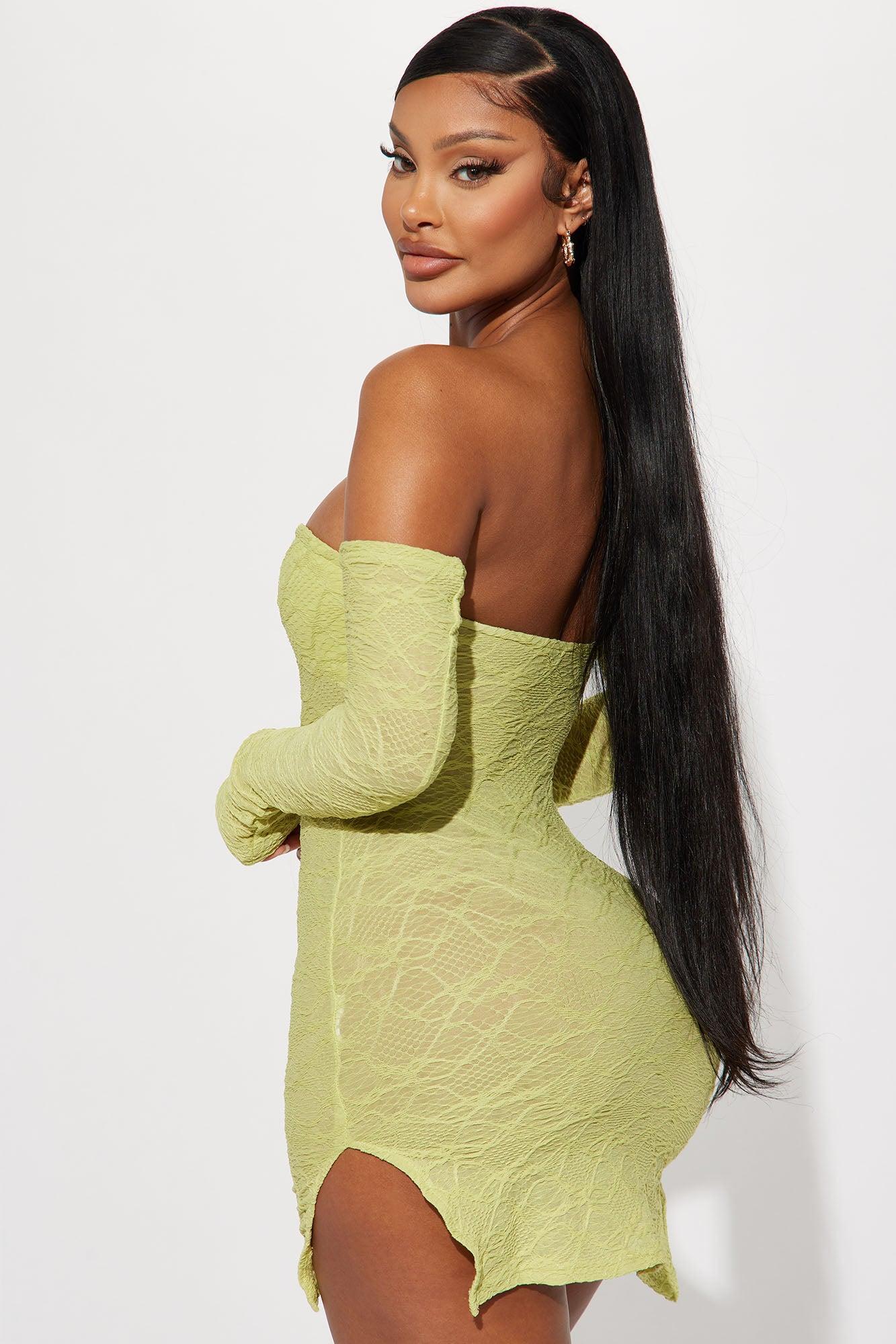 Delilah Textured Mini Dress - Lime Product Image