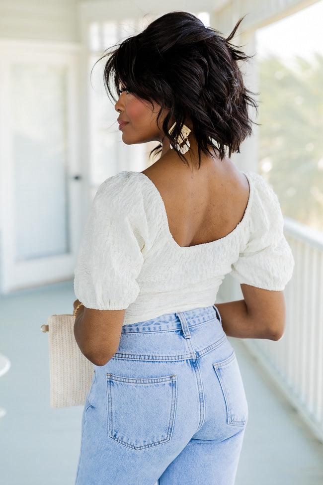 With The Sun Cream Textured Puff Sleeve Cropped Blouse FINAL SALE Product Image