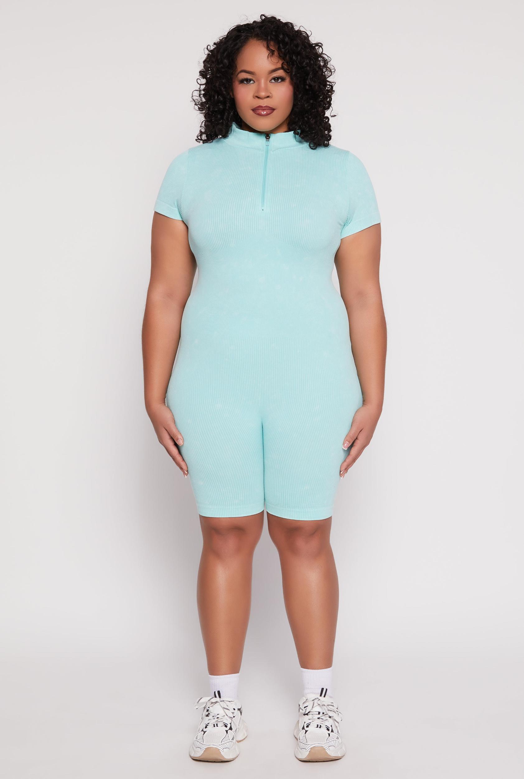 Womens Plus Size Acid Wash Biker Romper Product Image