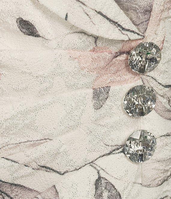 Alex Evenings Plus Size Jacquard Collared V Neck 3/4 Bubble Hem Sleeve Floral Blouse Product Image