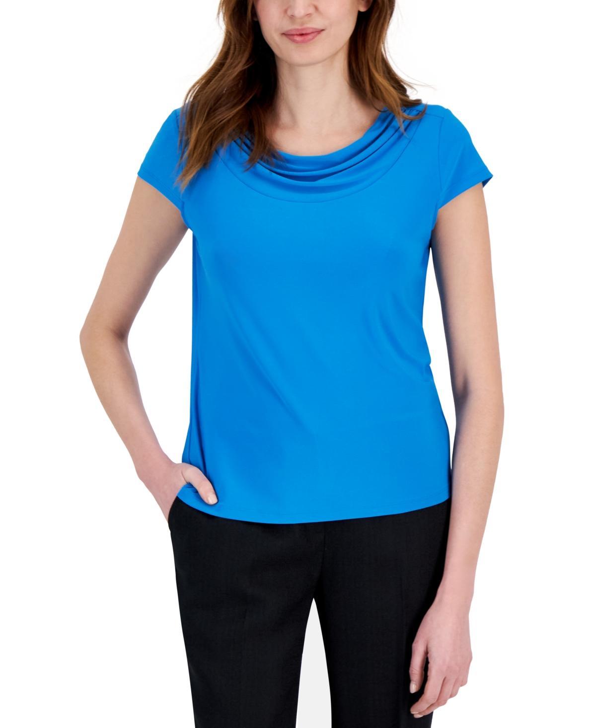 Kasper Petite Size ITY Knit Cowl Neck Cap Sleeve Solid Top Product Image