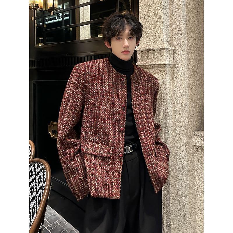 Round Neck Tweed Button Jacket Product Image