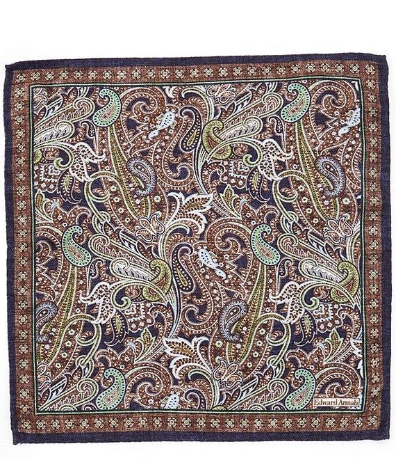 Edward Armah Classic Exploded Paisley Reversible Silk Pocket Square Product Image