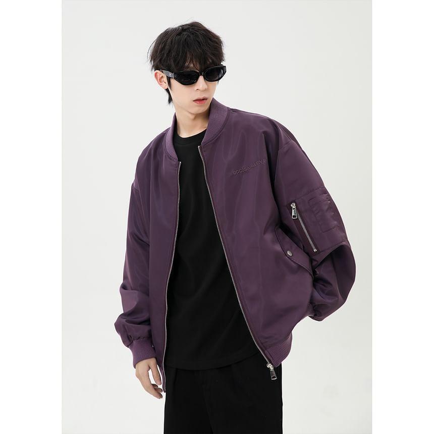 Plain Zip Bomber Jacket Product Image