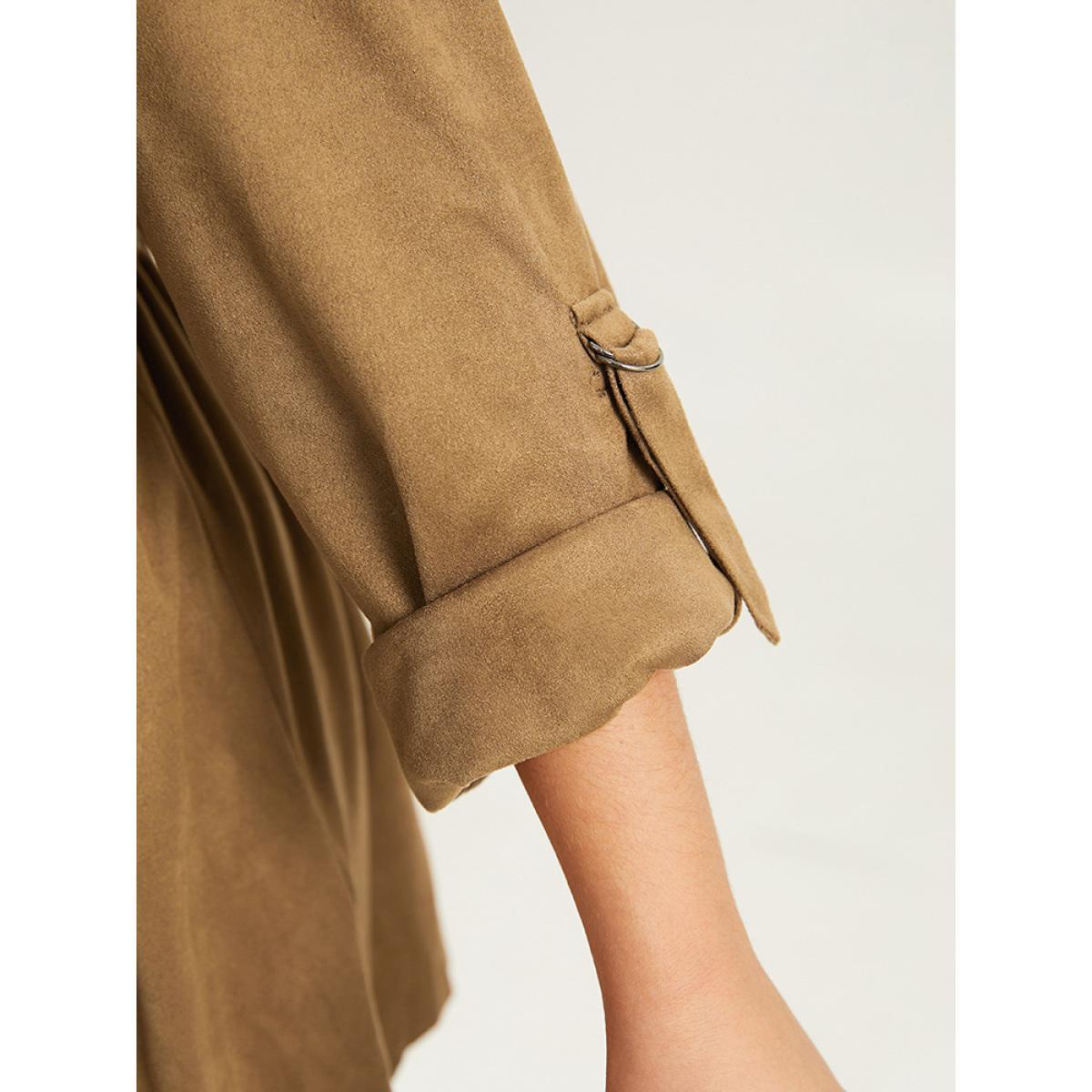 Plus Size Asymmetrical Neck Drawstring Tab Sleeve Coat Women Tan Casual Drawstring Ladies Everyday Winter Coats BloomChic 22-24/3X Product Image