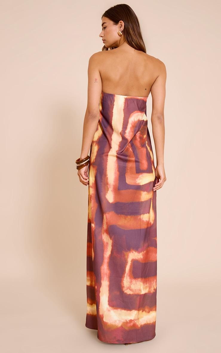 Deep Orange Tie Dye Print Floaty Woven Bandeau Maxi Dress Product Image