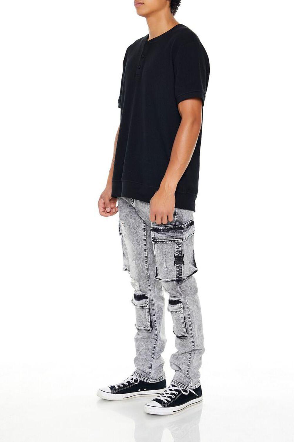 Acid Wash Slim-Fit Cargo Jeans | Forever 21 Product Image