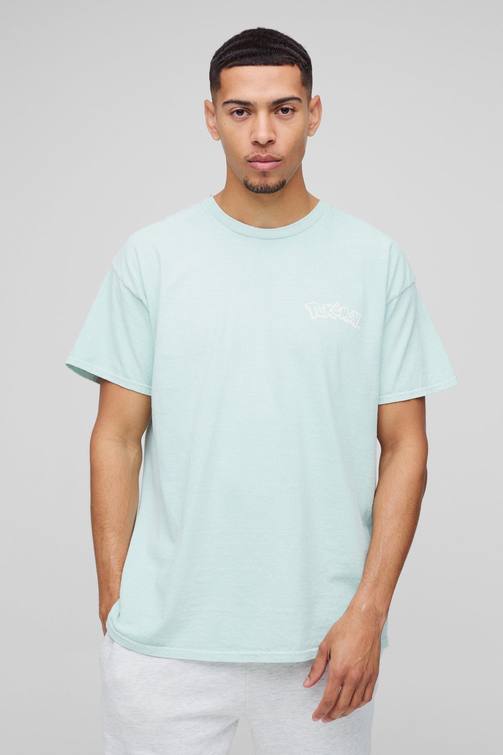 Oversized Leafeon Pokemon Graphic License Washed T-Shirt | boohooMAN USA Product Image