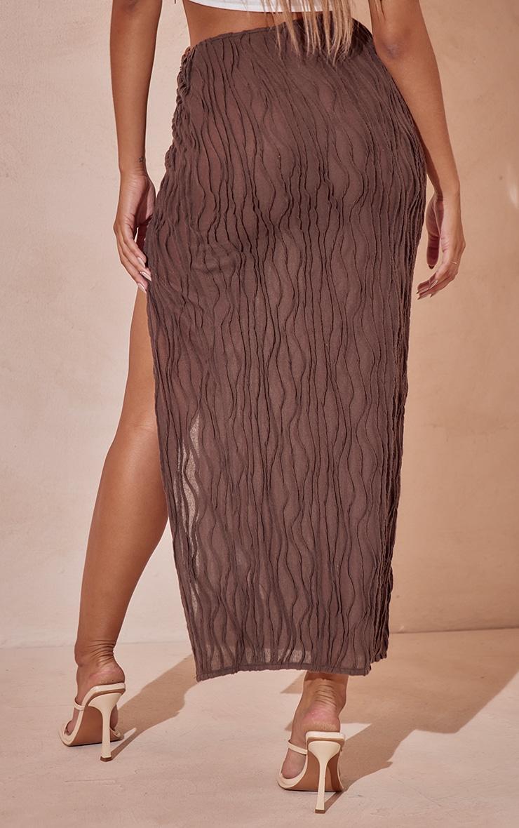 Dark Brown Textured O-ring Front Midi Skirt Product Image