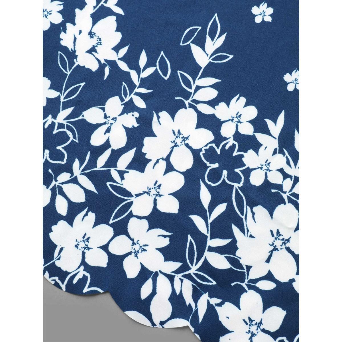 Plus Size Indigo Laser Cut Floral Boho Print Blouse Women Elegant Elbow-length sleeve V-neck Everyday Blouses BloomChic 14-16/1X Product Image