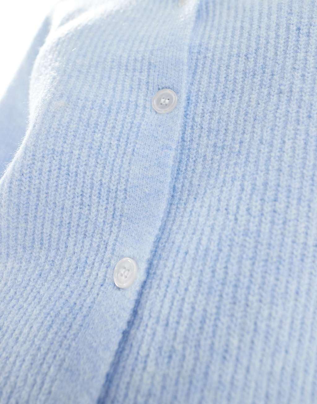 Pieces soft knit short sleeve cardigan in blue Product Image