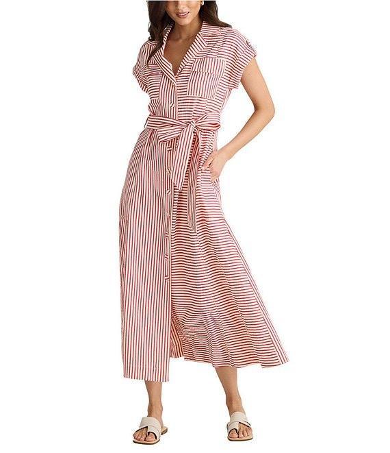 Brave + True Portia Short Sleeve Striped Collared Button Front Midi Shirt Dress Product Image