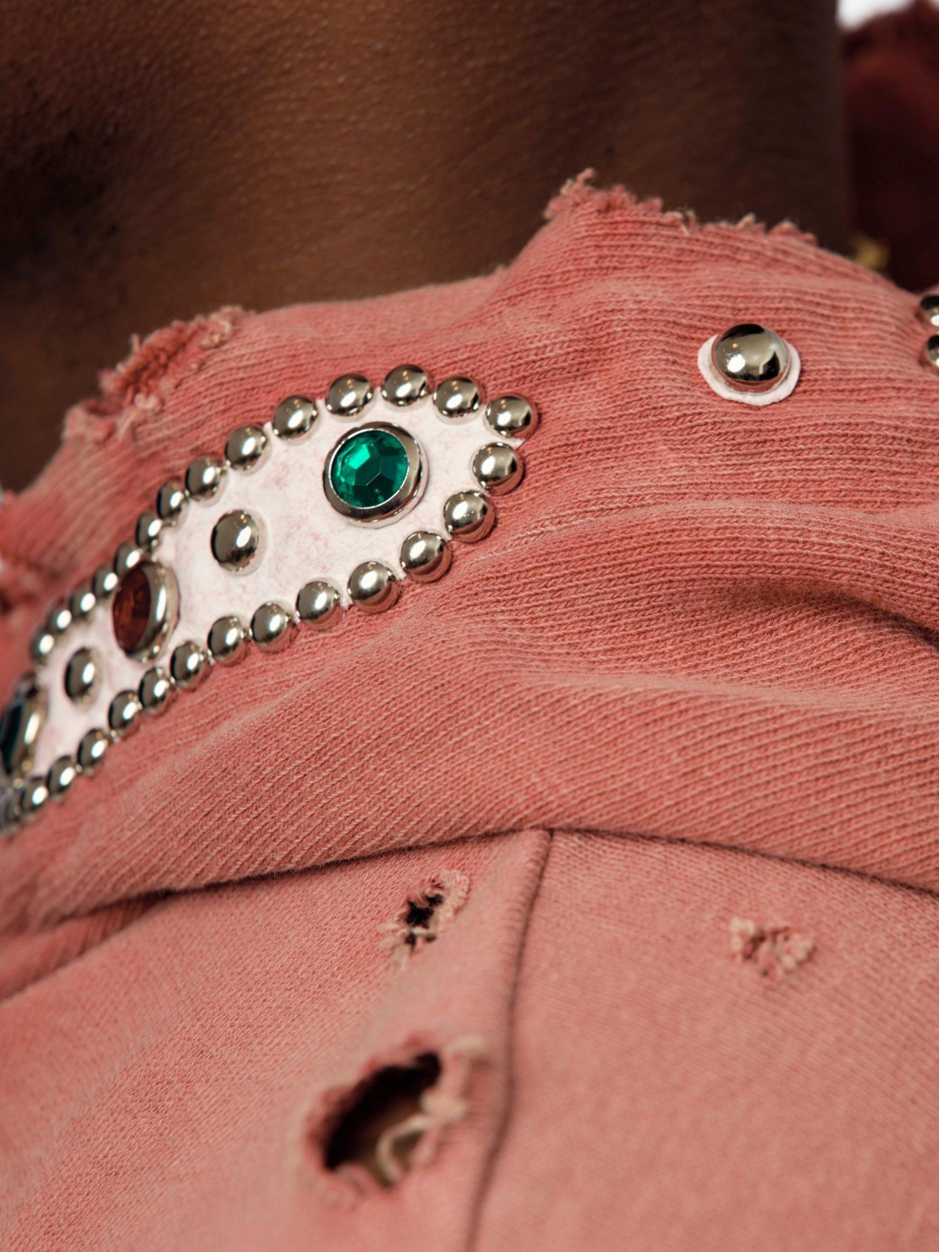 SWT Knit THRILLER Damaged Hoodie (STUDS) (Red) Product Image