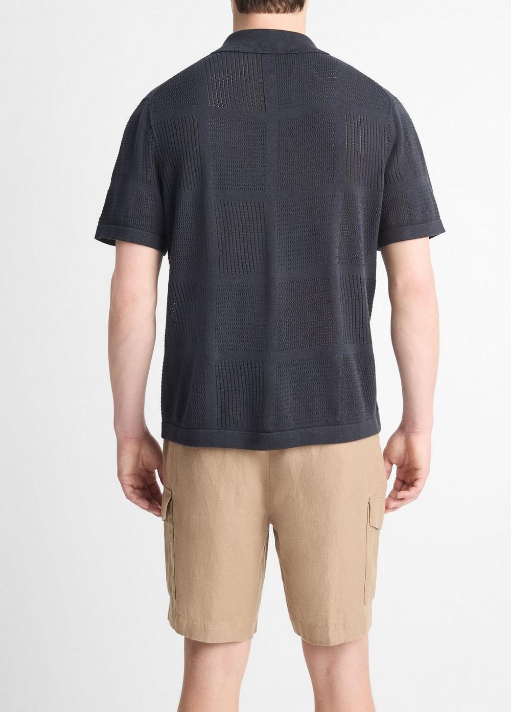Mens Patchwork Pointelle Short-Sleeve Shirt, Light Coastal Blue, Size L Vince Product Image