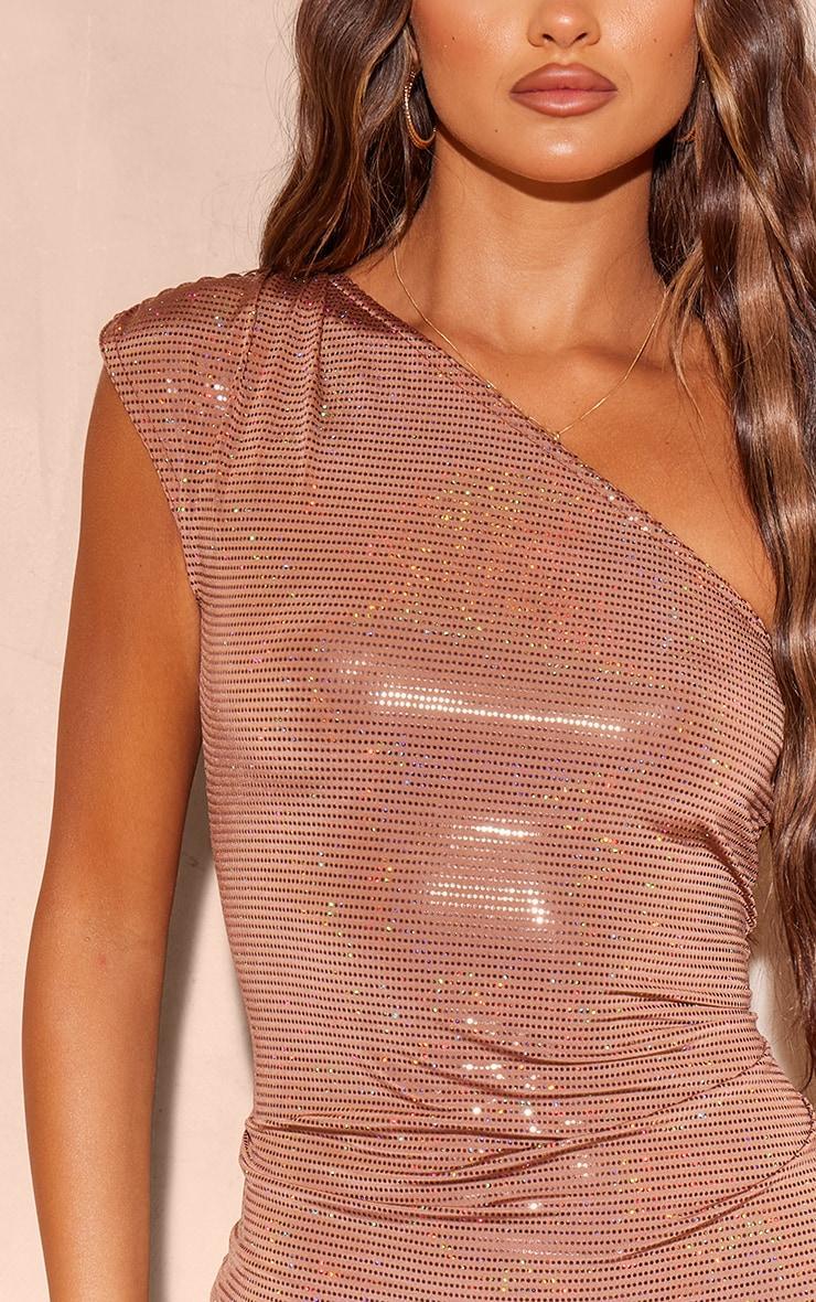 Brown Glitter One Shoulder Mini Dress Product Image