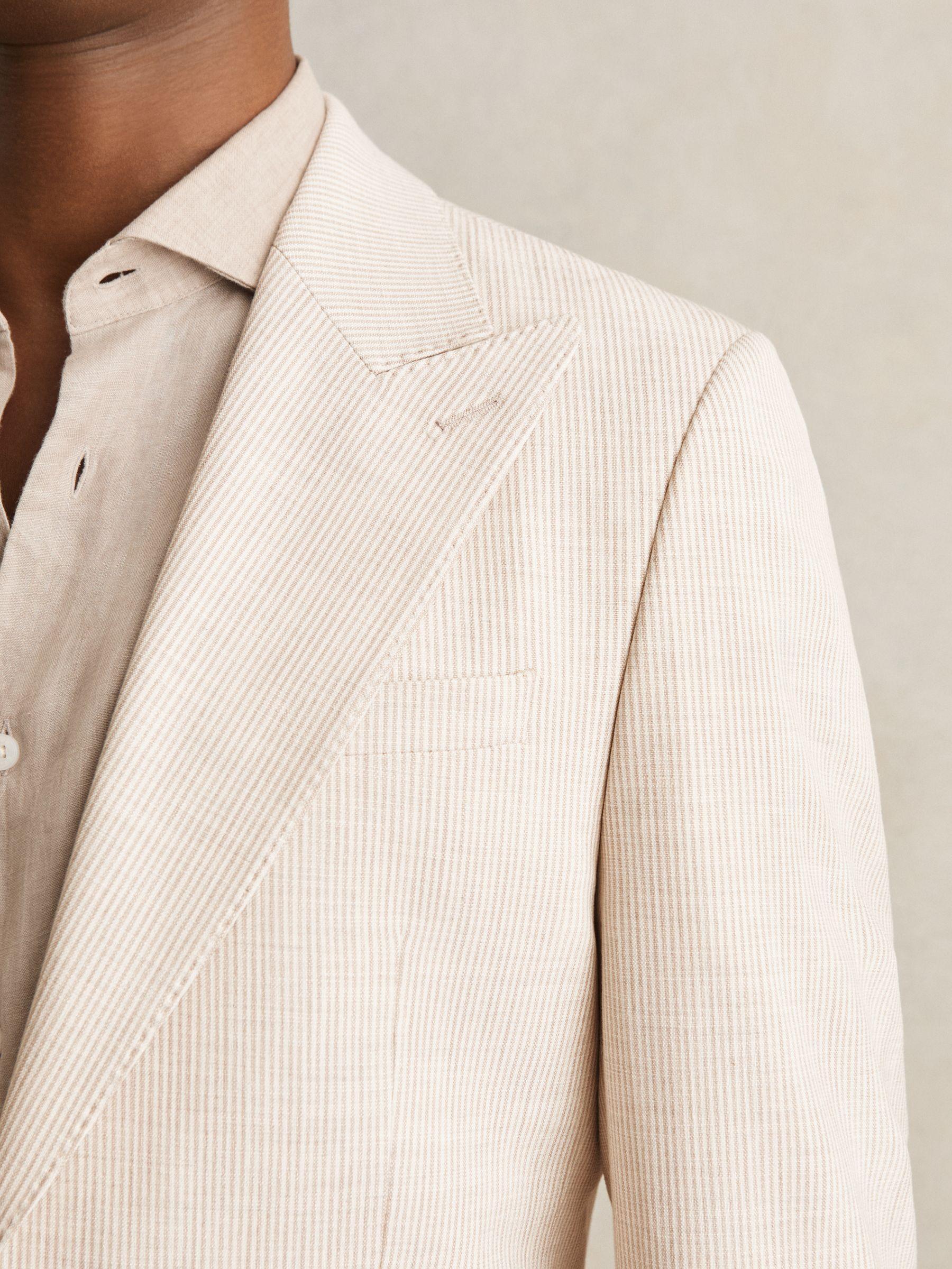 Slim Fit Single Breasted Pinstripe Suit Blazer in Oatmeal/White Product Image