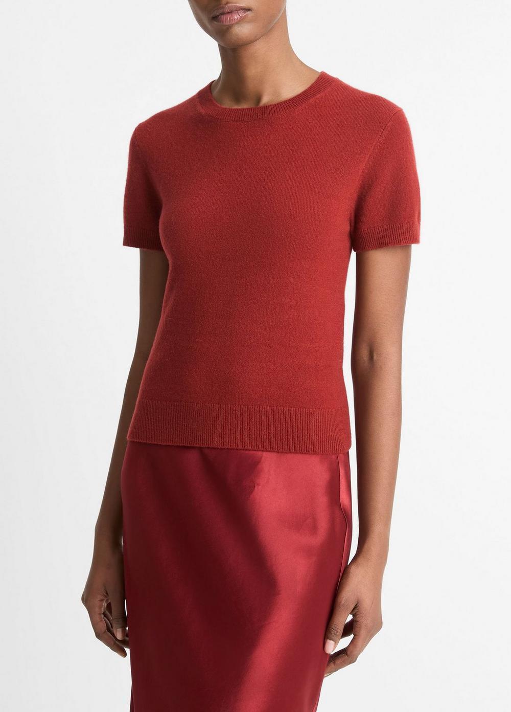 Womens Wool & Cashmere-Blend Short-Sleeve Sweater, Ruby Ink, Size XXS Vince Product Image