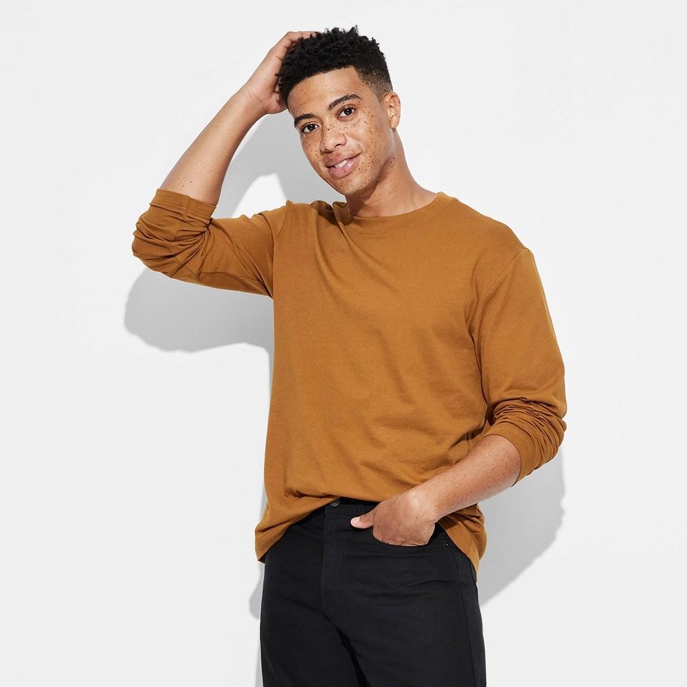 Men's Long Sleeve T-Shirt - Original Use™ Brown M: Cotton Crew Neck Pullover, Jersey Fabric Product Image
