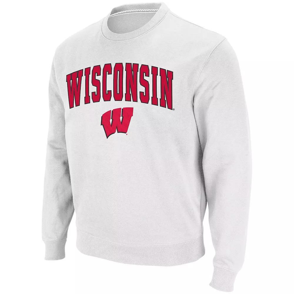 Men's Colosseum White Wisconsin Badgers Arch & Logo Crew Neck Sweatshirt, Size: 2XL Product Image