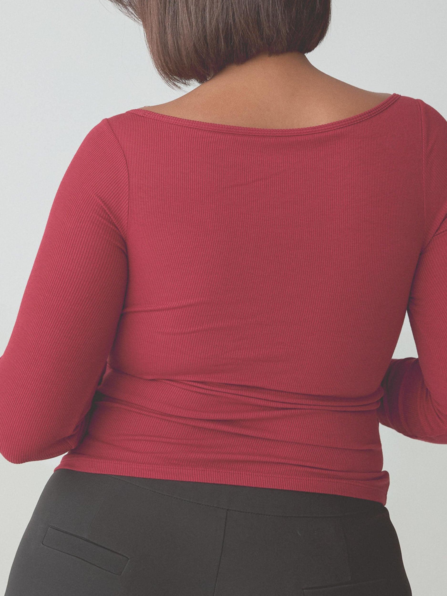Ribbed Boat Neck Braless Long Sleeve Product Image