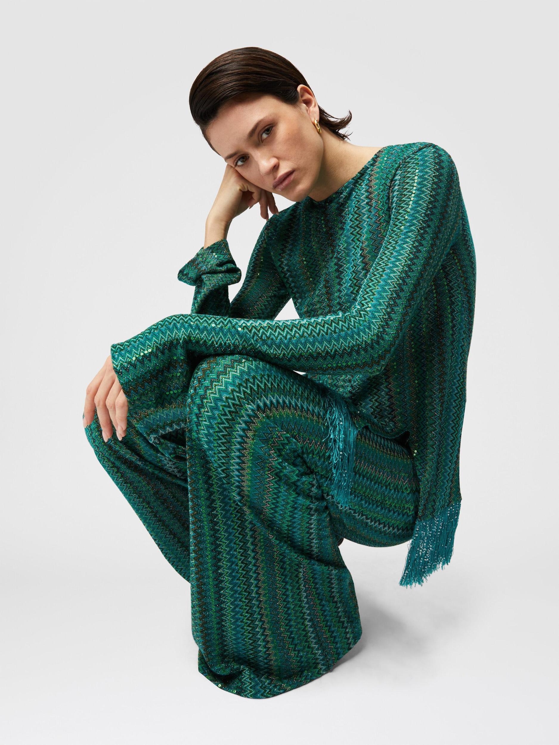 Flare trousers in zigzag viscose blend with sequins Product Image
