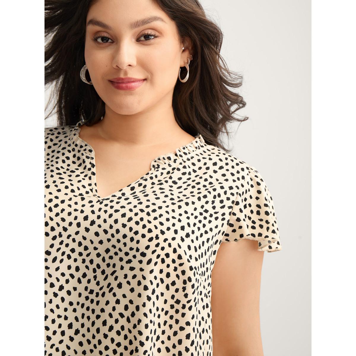 Plus Size Apricot Leopard Print Ruffled Sleeve Blouse Women Cap Sleeve Notched collar Work Blouses BloomChic 22-24/3X Product Image