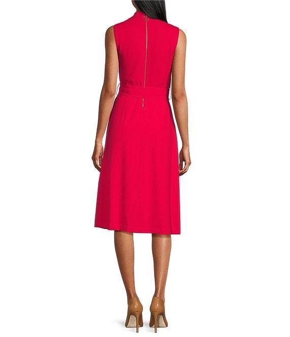 Investments Scuba Crepe Sleeveless Crew Neck Tie Belt Fit and Flare Midi Dress Product Image