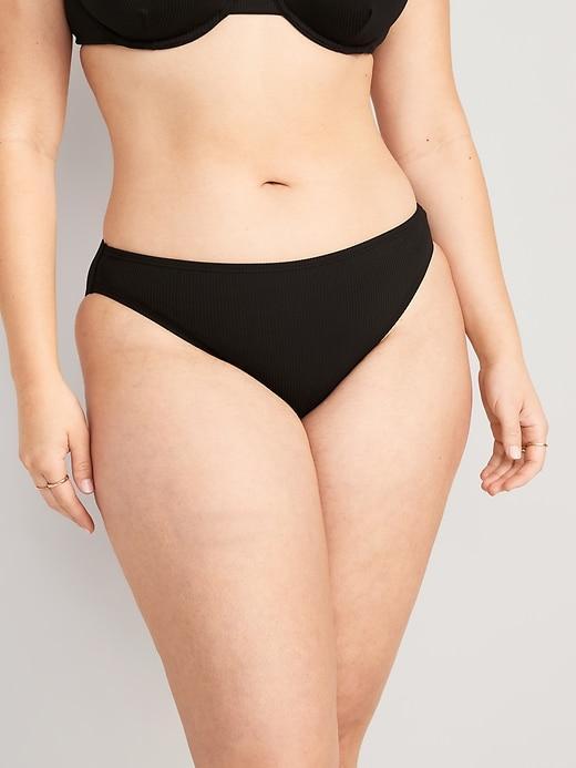 High-Waisted French-Cut Ribbed Bikini Swim Bottoms Product Image