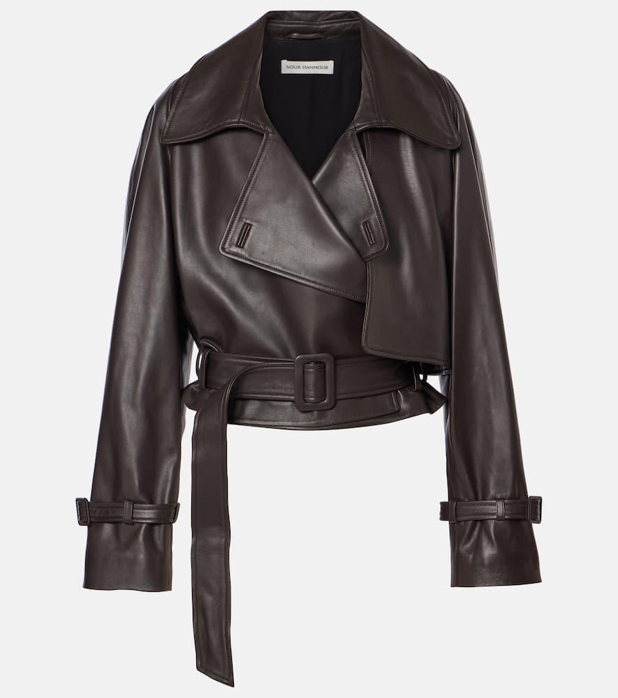 NOUR HAMMOUR Hatti Belted Cropped Leather Jacket In Molasses Product Image