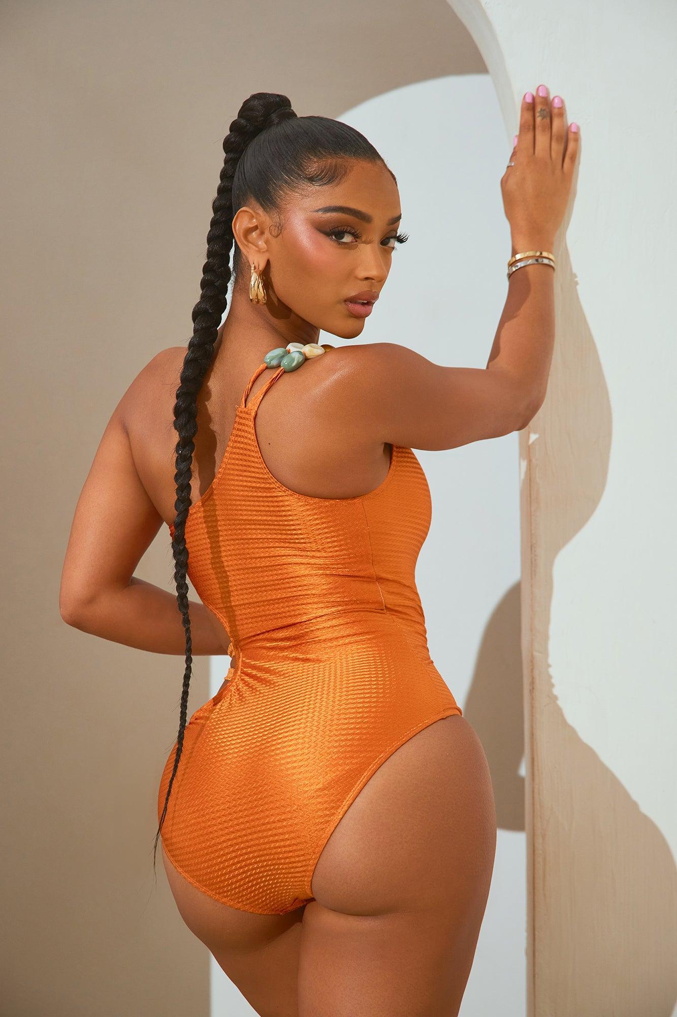 Alba One Shoulder Beaded 1 Piece Swimsuit - Orange Product Image