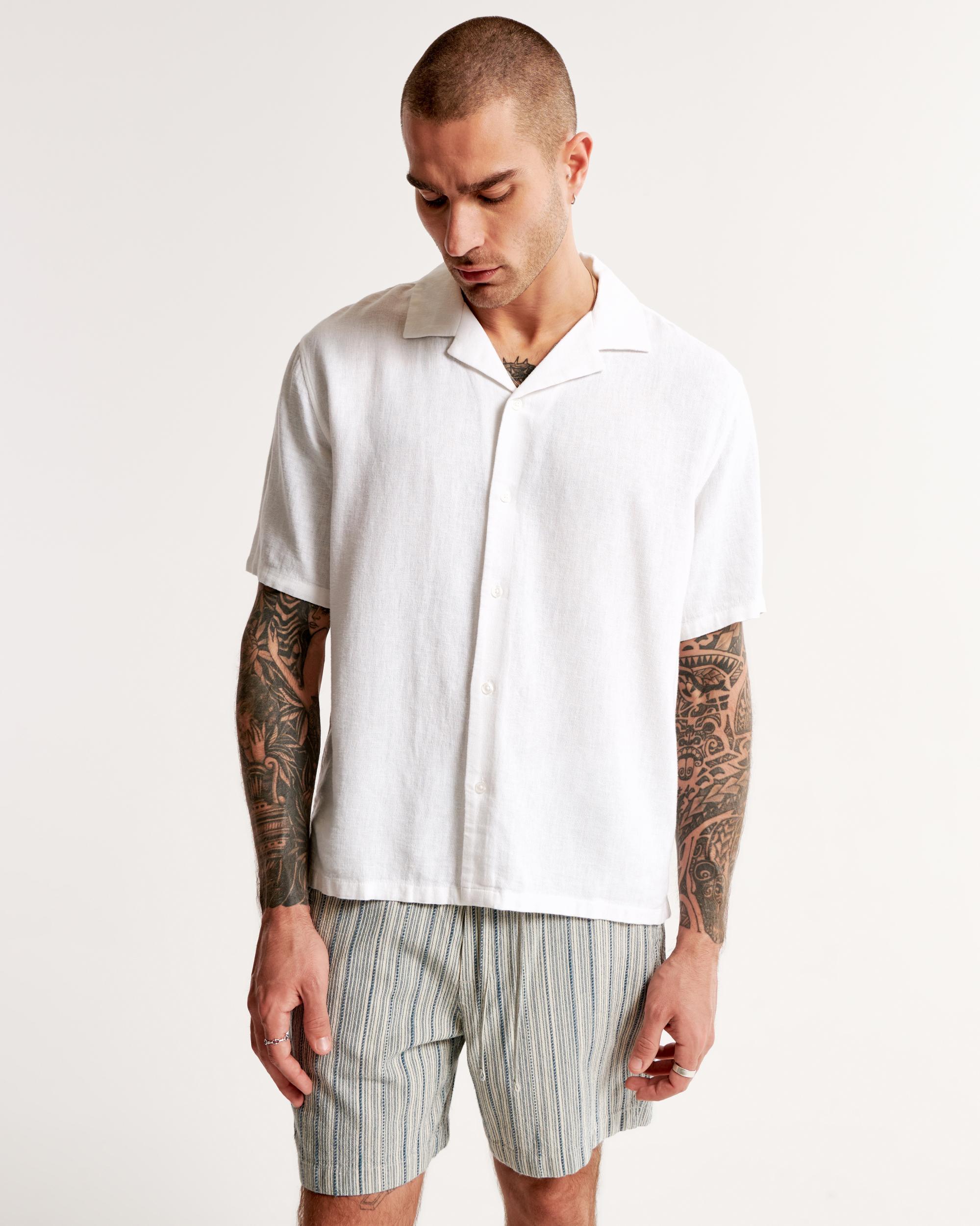 Camp Collar Linen-Blend Shirt Product Image