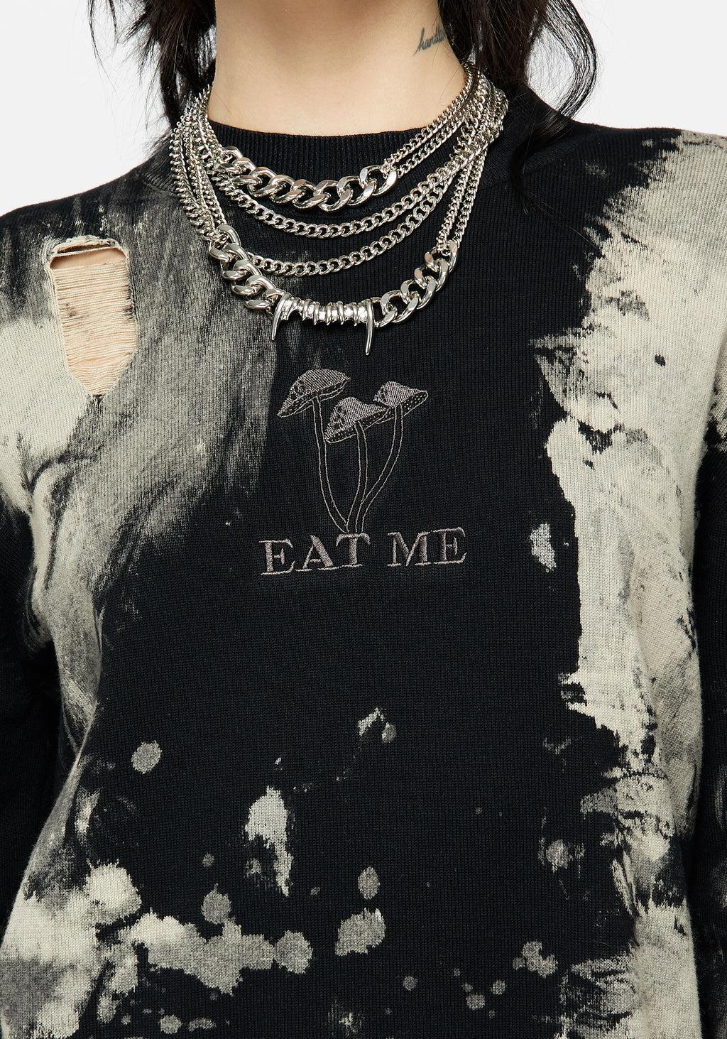 Enigma Embroidered Distressed Knit Sweater Product Image