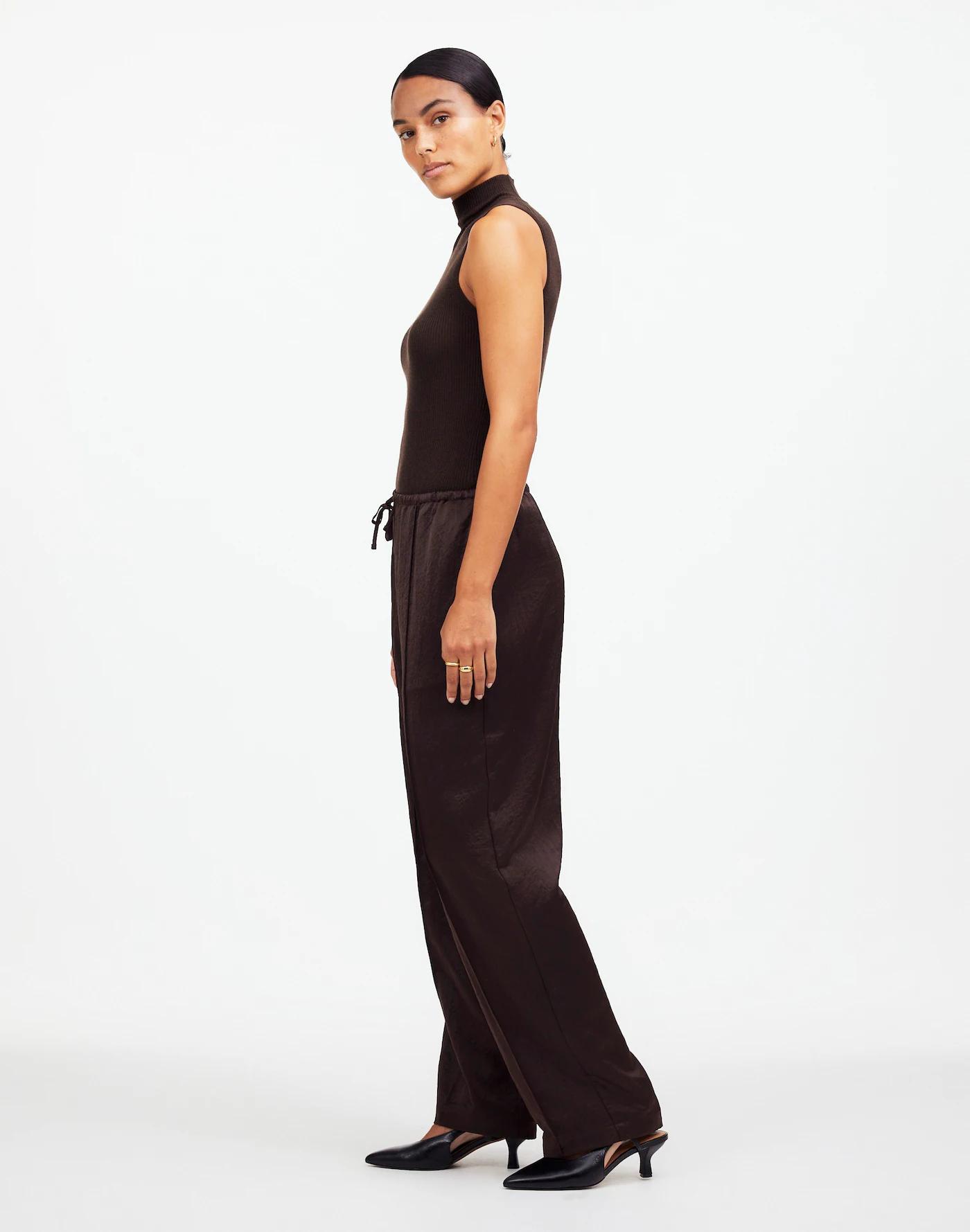 Petite Pintucked Slim Pull-On Pants in Satin Product Image