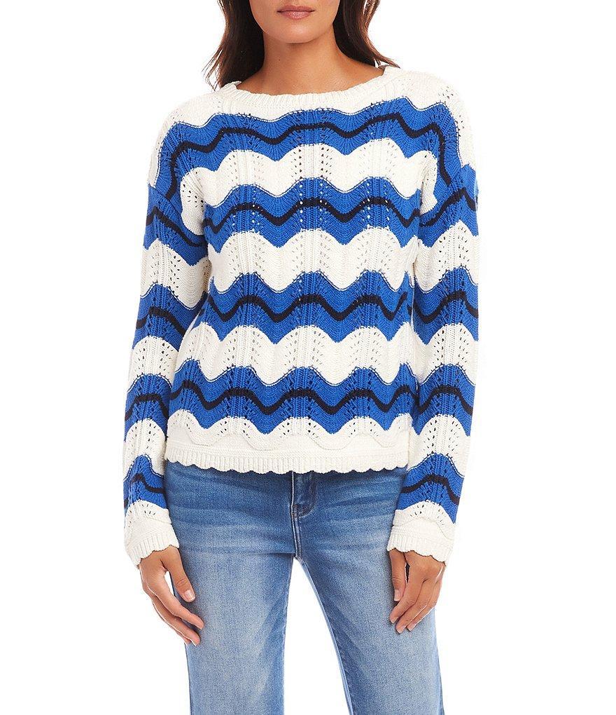 Karen Kane Knit Pointelle Zigzag Crew Neck Long Sleeve Top Product Image