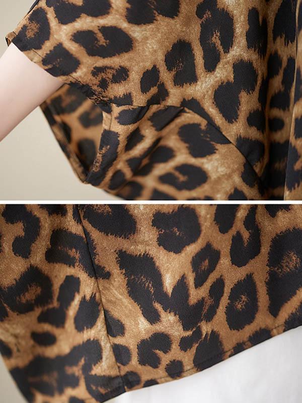 Batwing Sleeves Loose Leopard Round-Neck T-Shirts Tops Product Image