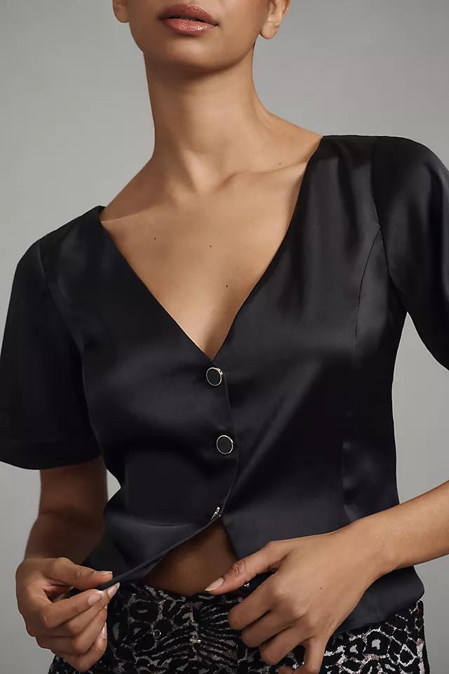 By Anthropologie Short-Sleeve Structured Shine Top Product Image