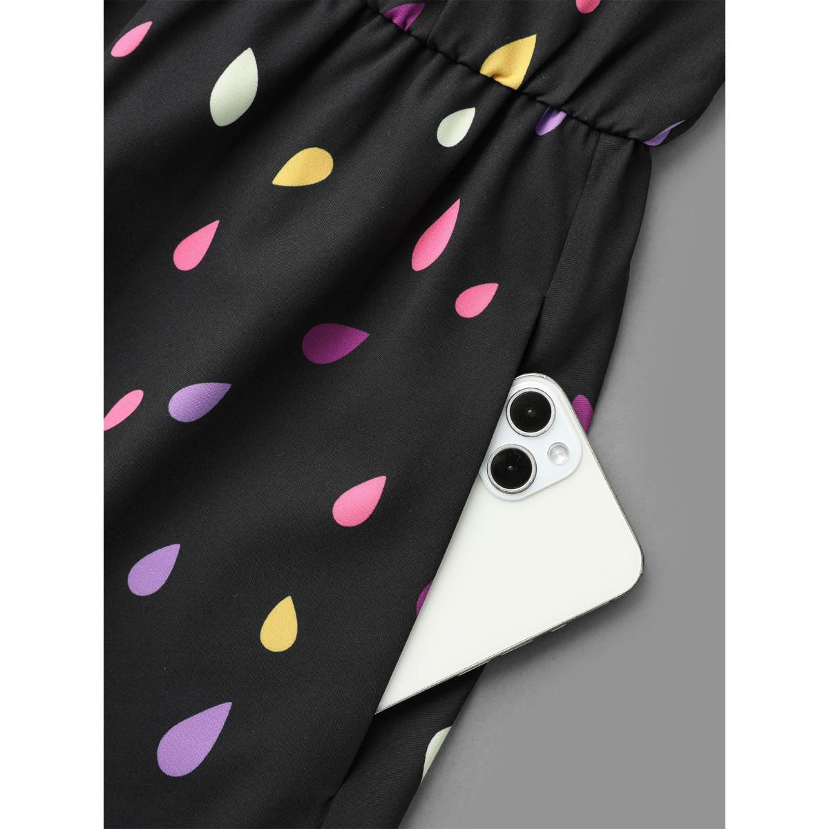 Plus Size V Neck Color Contrast Lantern Sleeve Dress Black Women Elegant Contrast V-neck Long Sleeve Curvy BloomChic 18-20/2X Product Image