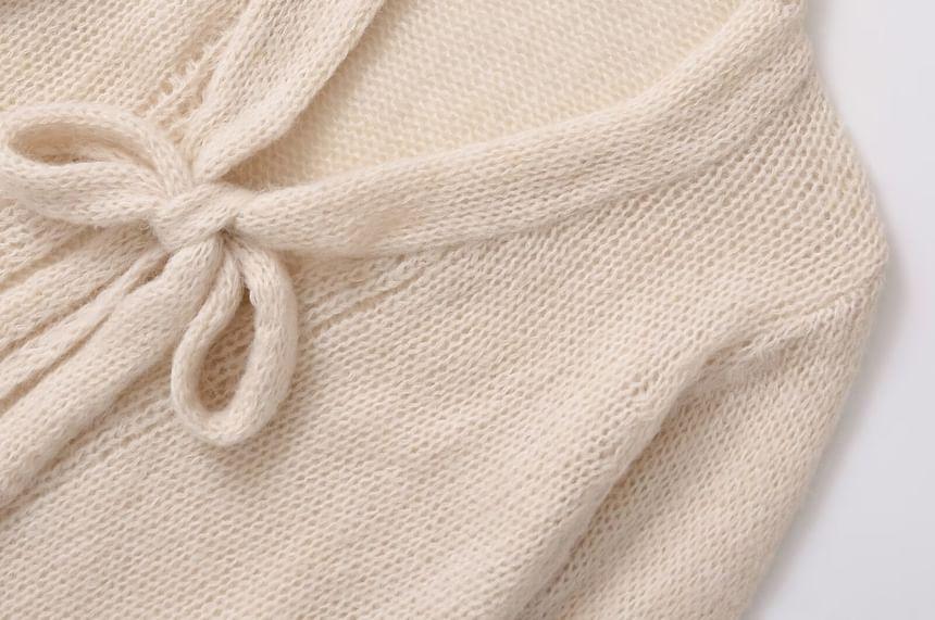 Bell Sleeve V-Neck Plain Tie Front Cardigan Product Image