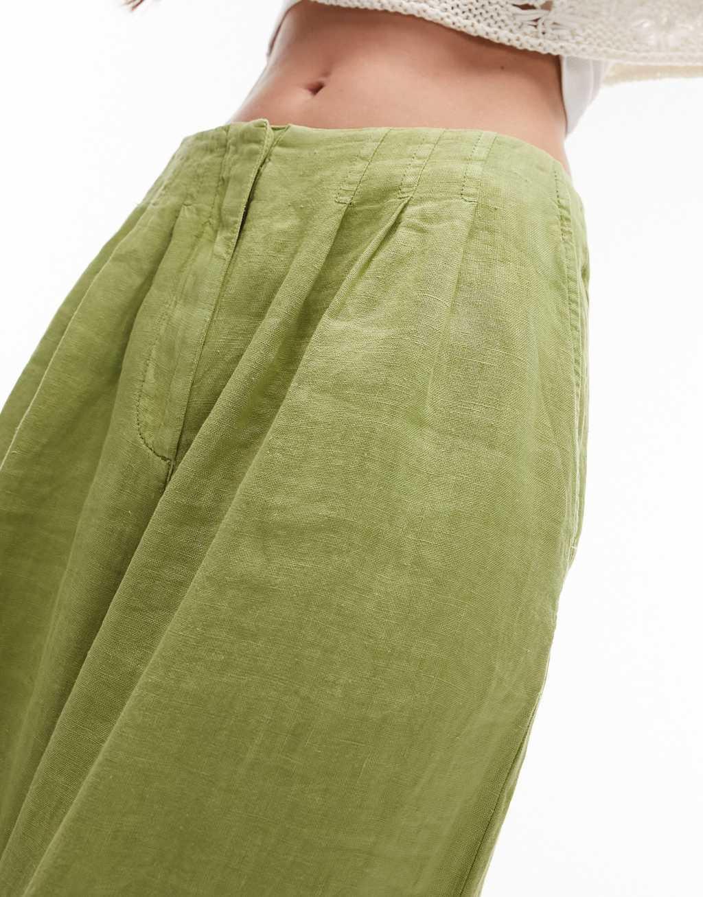 Topshop super wide leg pleated linen pants Product Image